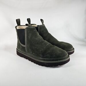 UGG Boots Classic Mens 11 Chelsea Suede Ankle Shearling Fur Lined Olive Gray